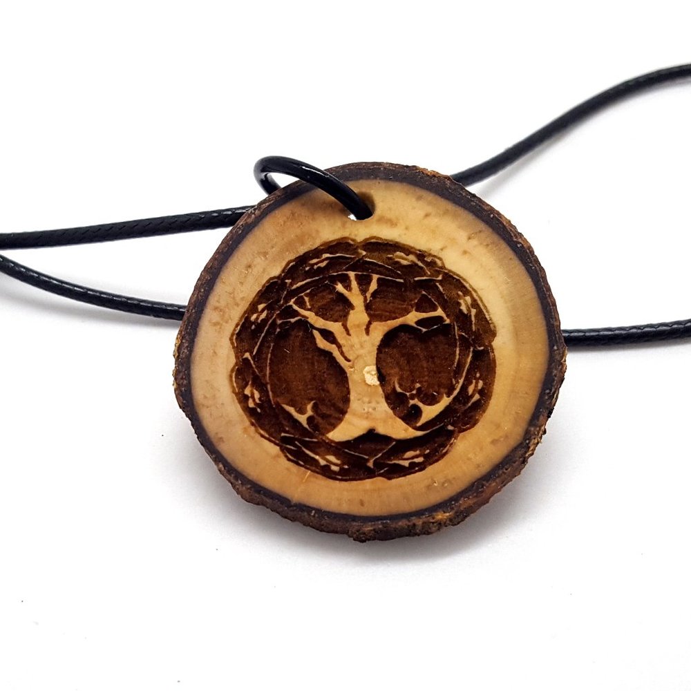Tree of Life Wooden Pendant Necklace, Celtic Knot